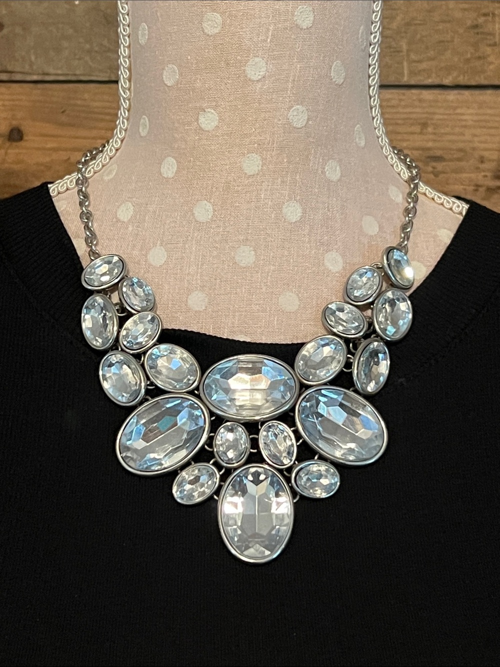 Crystal Statement Bib Necklace - Clear Silver Rhinestone